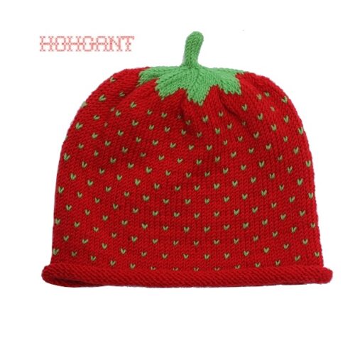 Stöpsel Mütze Erdbeere aus feiner Merinowolle